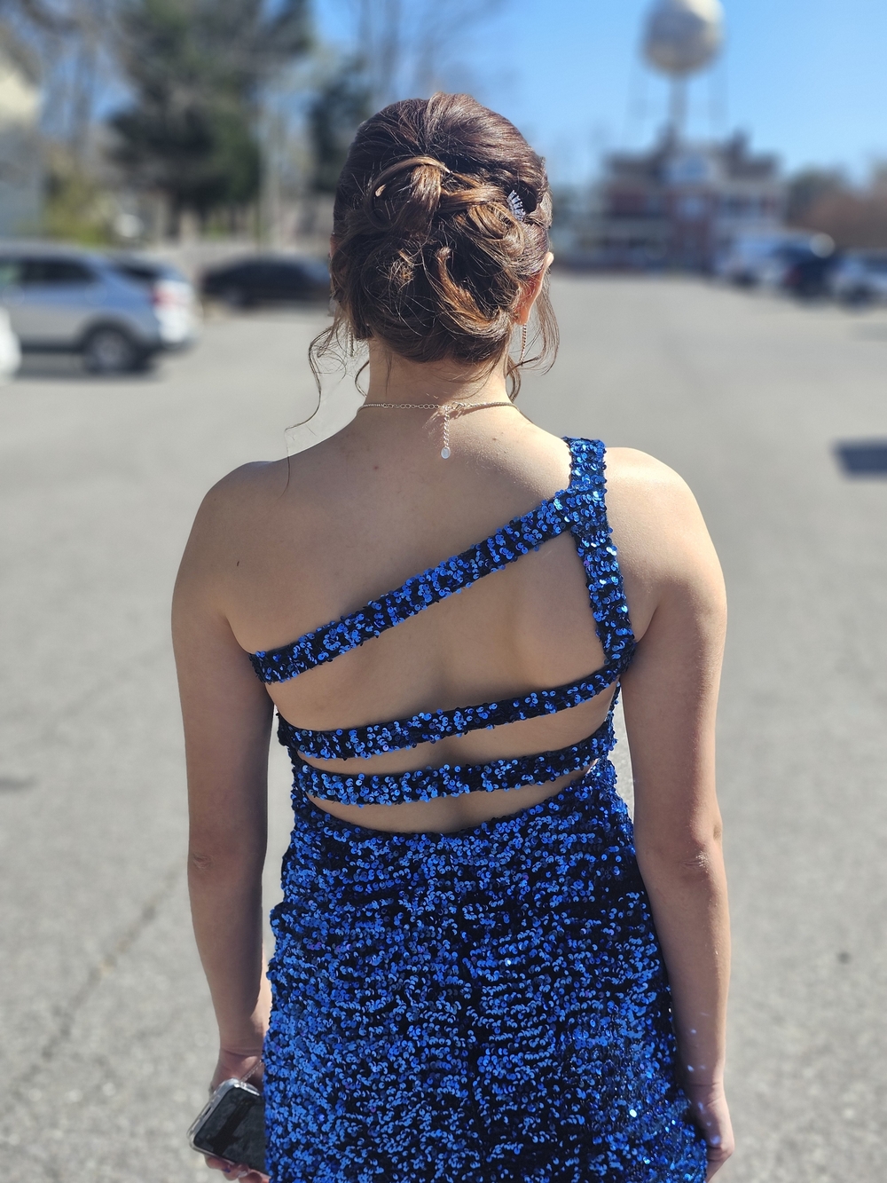 One-Shoulder Royal Blue Sequin Evening Dress